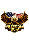 Freedom Forge funny dog shirt graphic – bald eagle with American flag, patriotic print-on-demand tee by DMI Printing